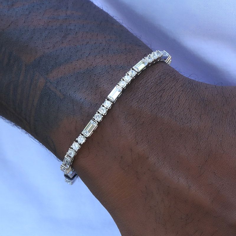 3mm Baguette Cut Stone Tennis Bracelet In White Gold Iced Out