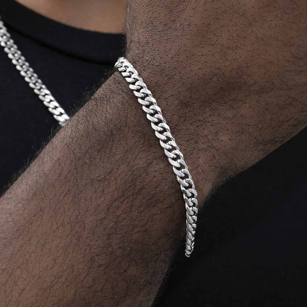 6mm Diamond-cut Stainless Steel Cuban Bracelet With Iced Out Shine