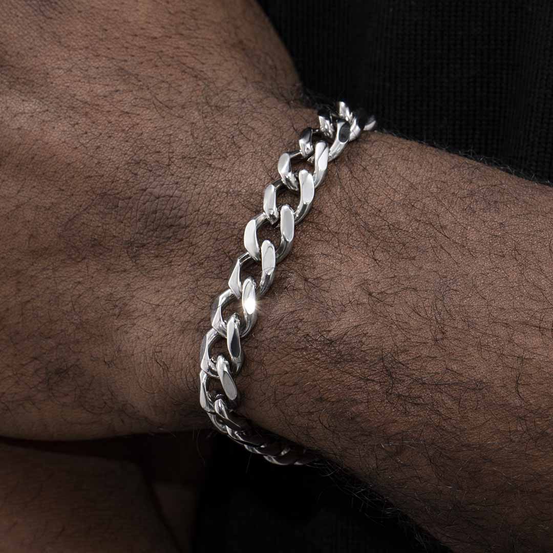 9mm Diamond-cut Stainless Steel Cuban Bracelet With Iced Out Shine