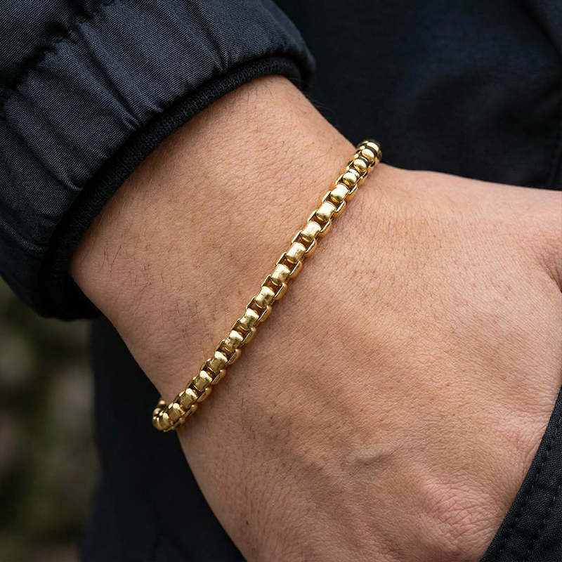5mm Round Box Bracelet In Gold Gold With Bold Statement Appeal - Image 5