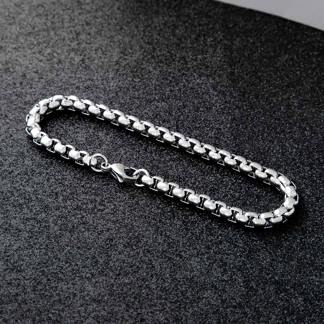 5mm Round Box Stainless Steel Bracelet Silver With Street Luxury Shine - Image 4