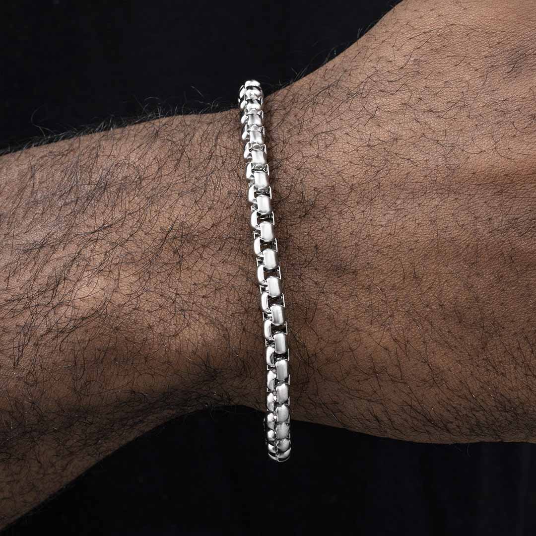 5mm Round Box Stainless Steel Bracelet Silver With Street Luxury Shine