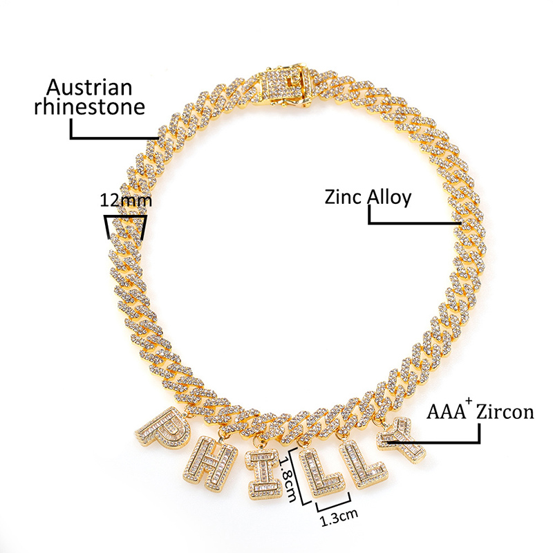 Baguette Cut Custom Name 12mm 8 Cuban Bracelet In Gold With Gold Shine - Image 3