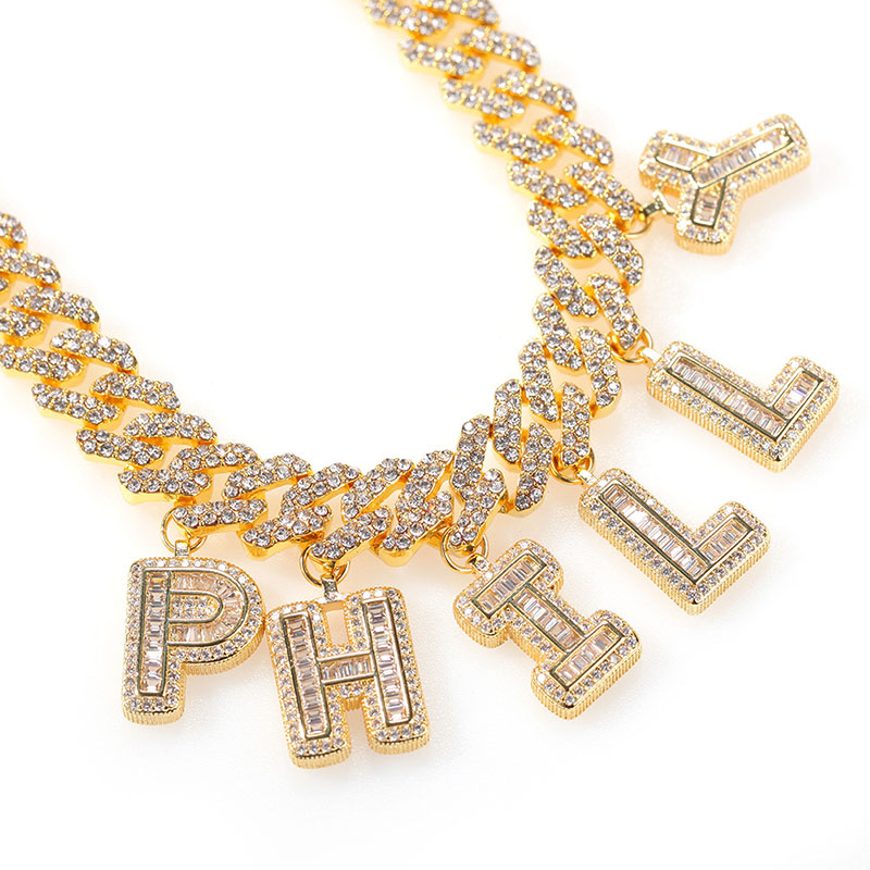 Baguette Cut Custom Name 12mm 8 Cuban Bracelet In Gold With Gold Shine