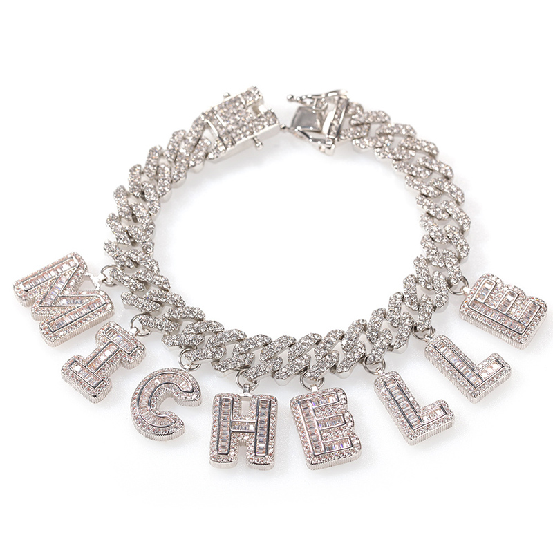 Street Luxury Baguette Cut Custom Name 12mm 8 Cuban Bracelet In White Gold - Image 3