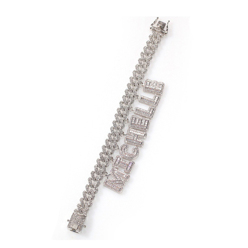Street Luxury Baguette Cut Custom Name 12mm 8 Cuban Bracelet In White Gold - Image 5