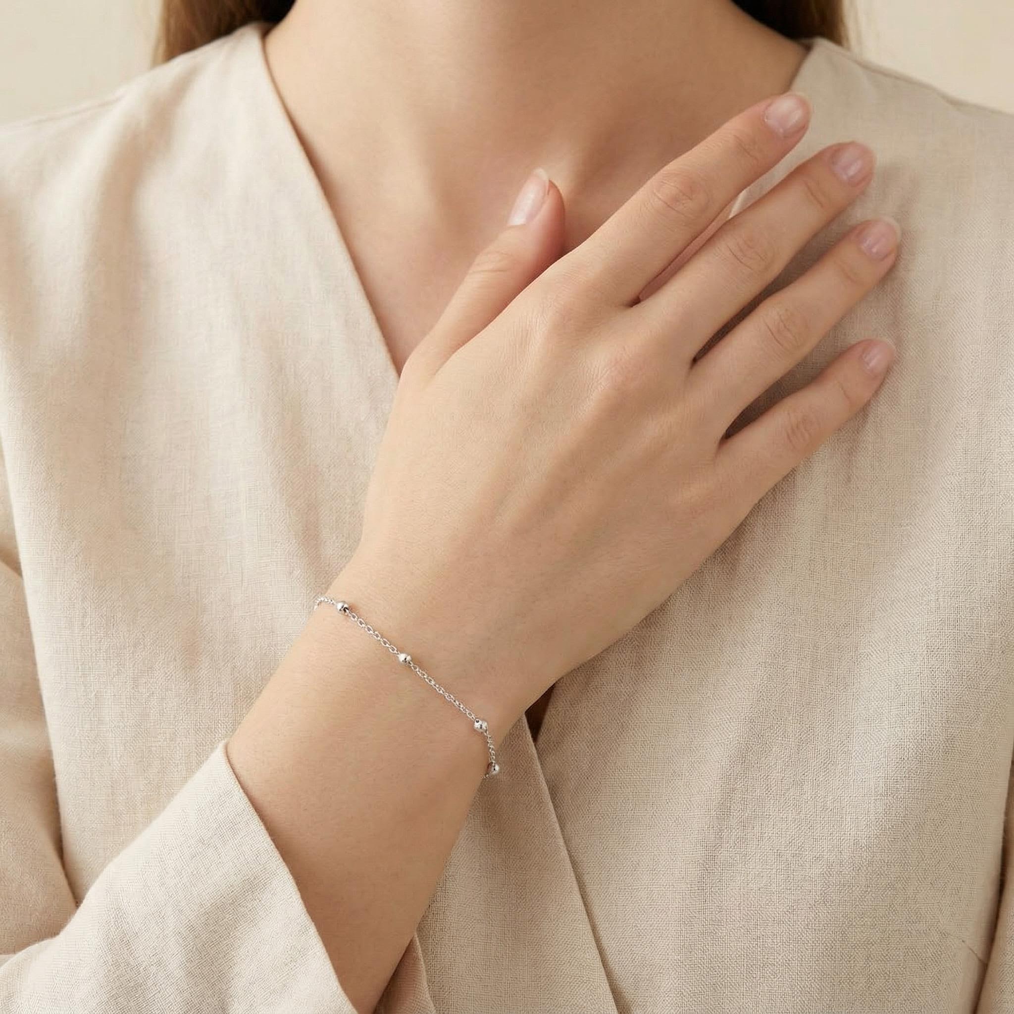 3mm Interval Beads Stainless Steel Bracelet Silver With Street Luxury Shine - Image 3
