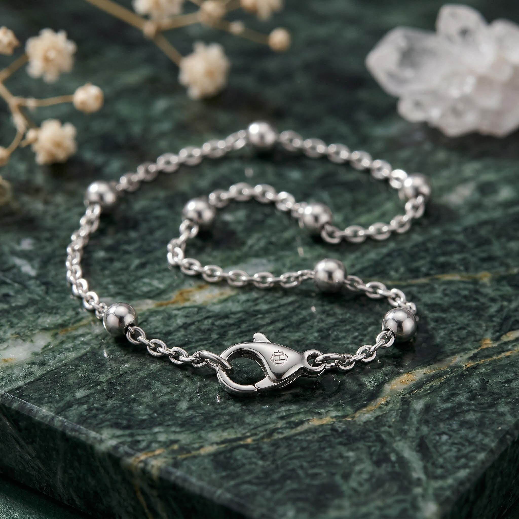 3mm Interval Beads Stainless Steel Bracelet Silver With Street Luxury Shine - Image 4