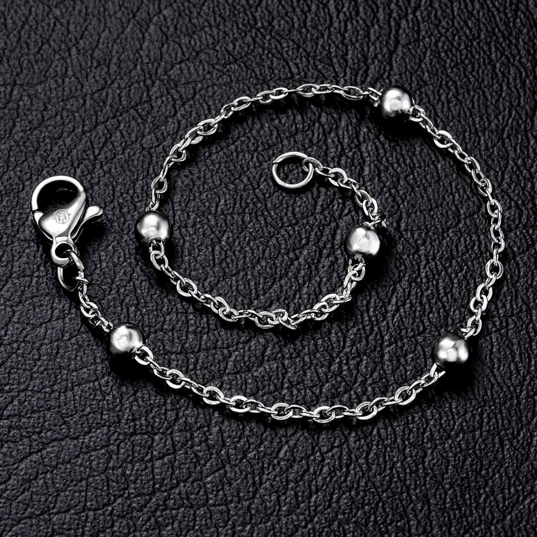 3mm Interval Beads Stainless Steel Bracelet Silver With Street Luxury Shine - Image 5