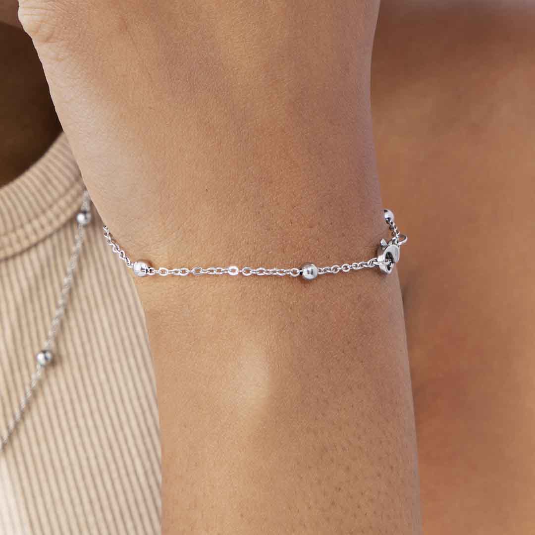 3mm Interval Beads Stainless Steel Bracelet Silver With Street Luxury Shine - Image 7