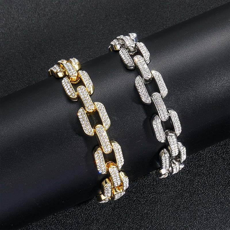 12mm Iced Out Rectangle Bracelet Gold With Street Luxury Shine