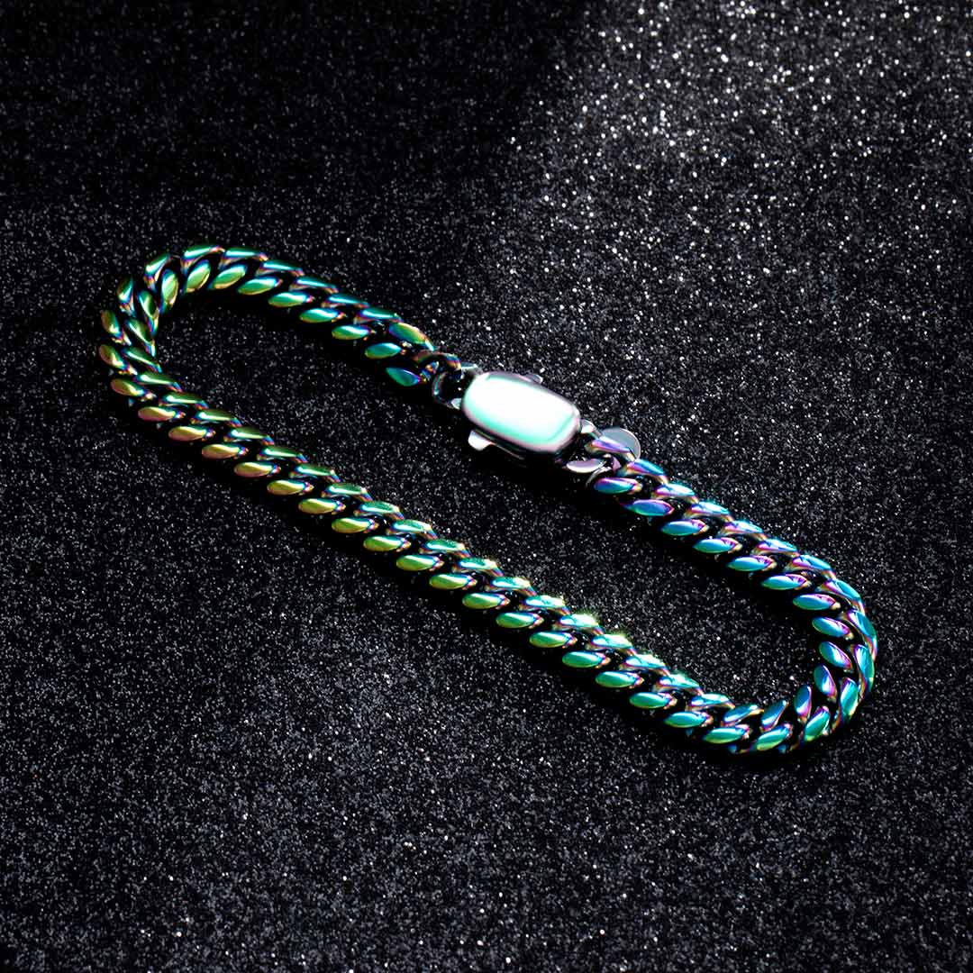 6mm Rainbow Stainless Steel Cuban Bracelet With Spring Clasp Silver - Image 3