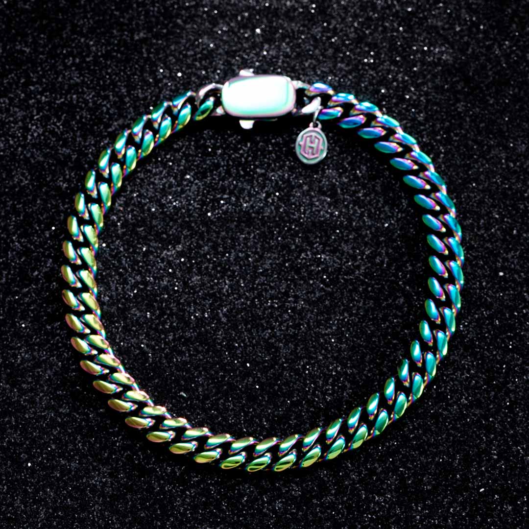 6mm Rainbow Stainless Steel Cuban Bracelet With Spring Clasp Silver