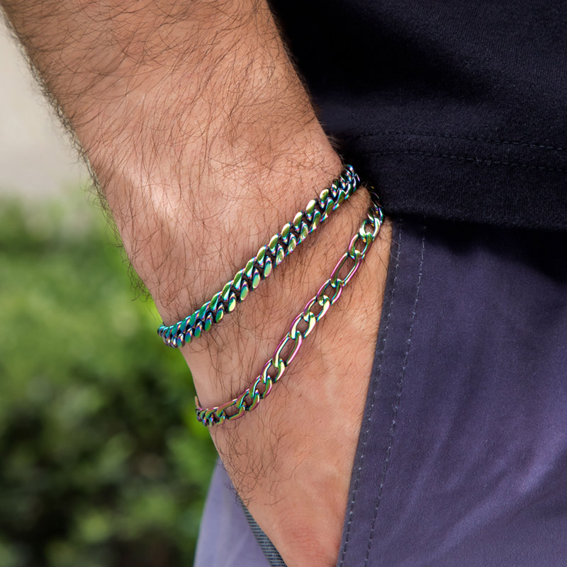 5mm Rainbow Stainless Steel Figaro Bracelet Silver With Street Luxury Shine - Image 4
