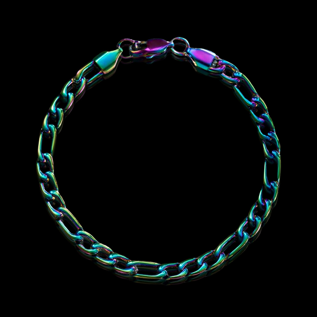 5mm Rainbow Stainless Steel Figaro Bracelet Silver With Street Luxury Shine