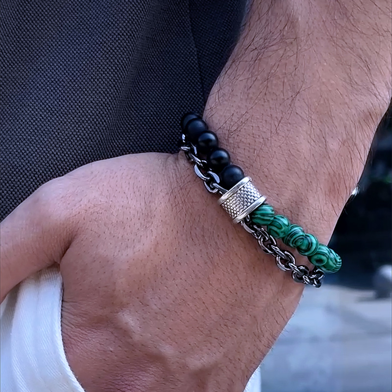 Natural Healing Stone Bead Chain Layer Bracelet With Street Luxury Shine - Image 3