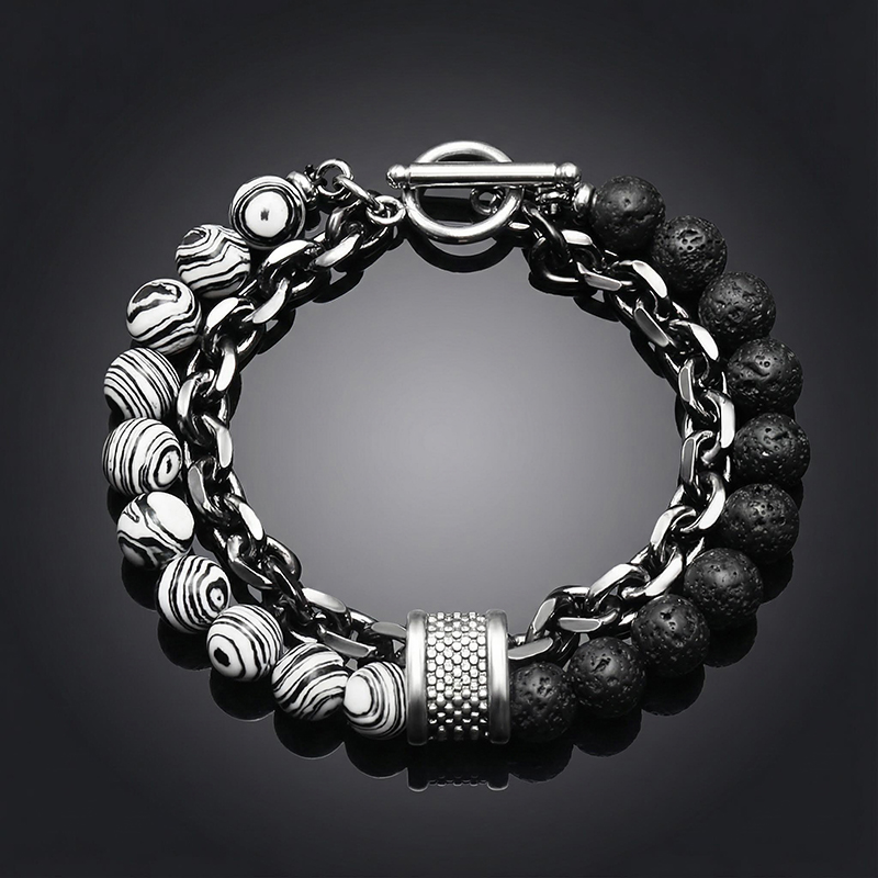 Natural Healing Stone Bead Chain Layer Bracelet With Street Luxury Shine - Image 4