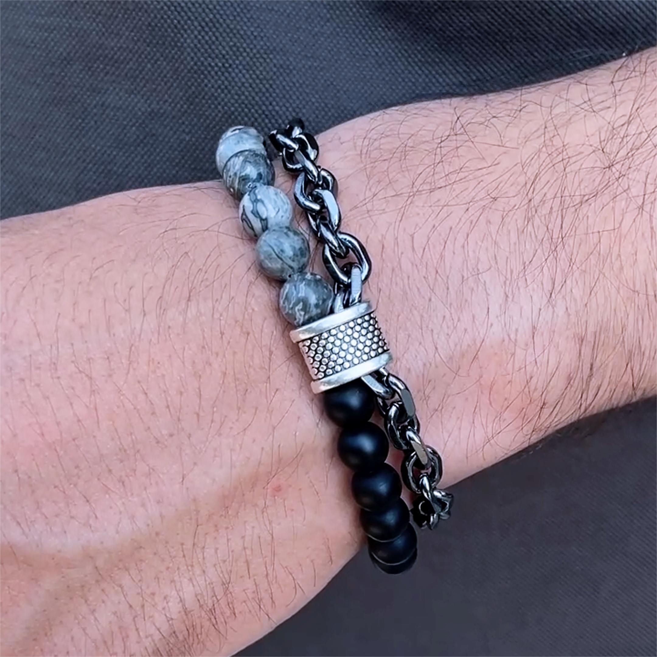 Natural Healing Stone Bead Chain Layer Bracelet With Street Luxury Shine - Image 5