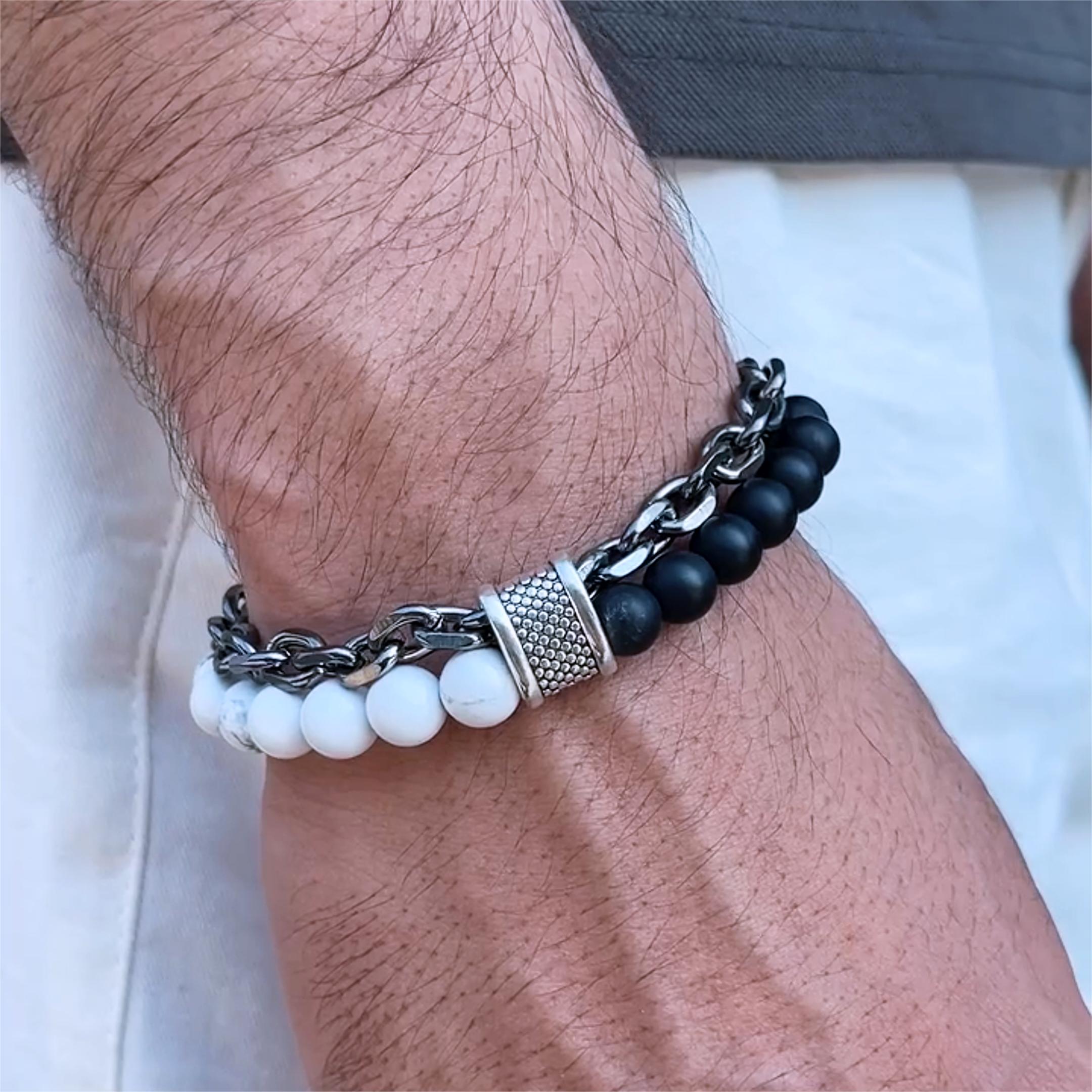 Natural Healing Stone Bead Chain Layer Bracelet With Street Luxury Shine - Image 6