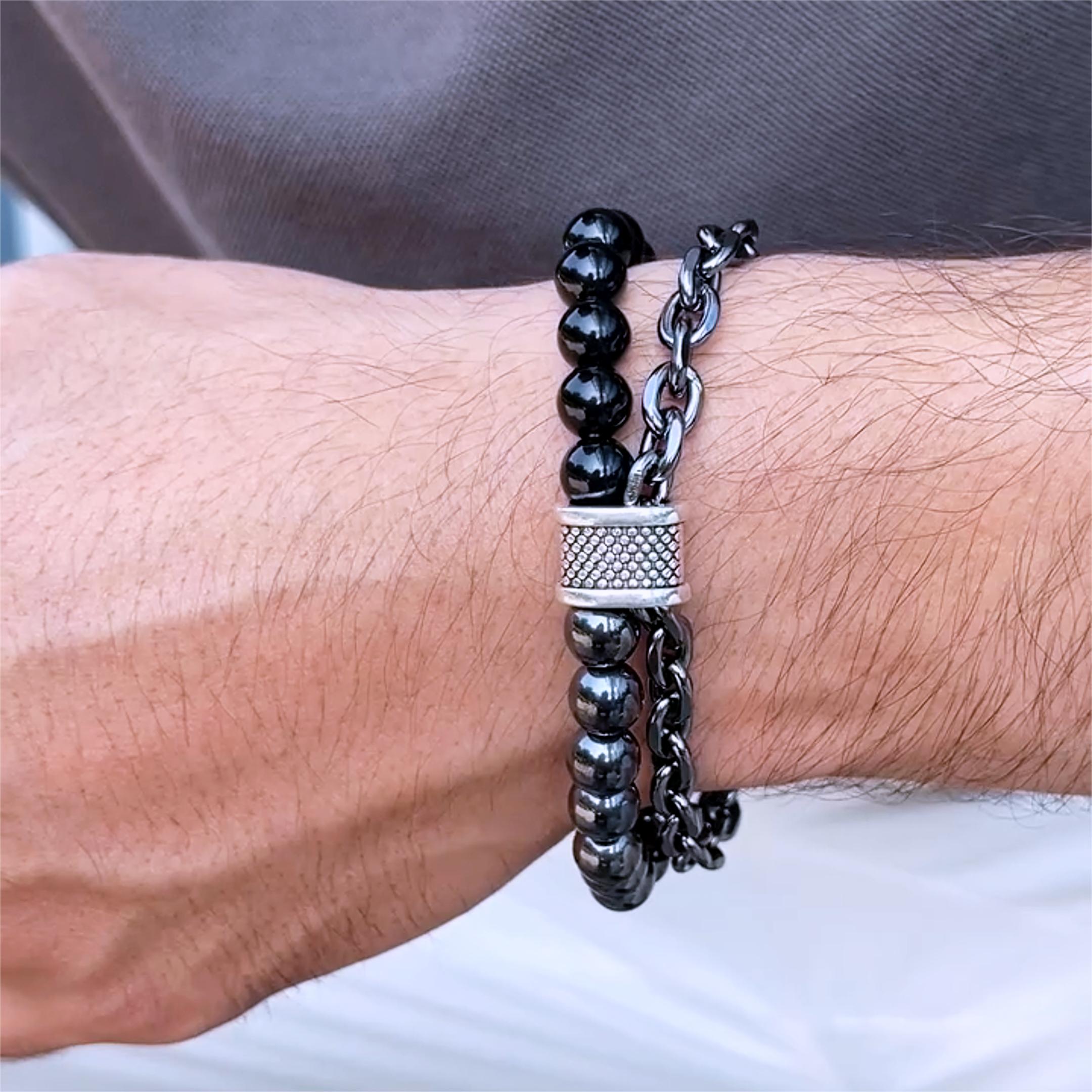 Natural Healing Stone Bead Chain Layer Bracelet With Street Luxury Shine - Image 7