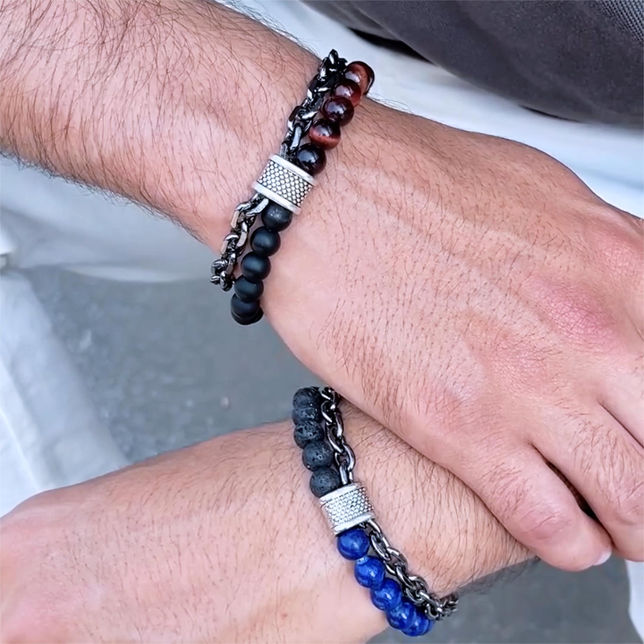 Natural Healing Stone Bead Chain Layer Bracelet With Street Luxury Shine - Image 8