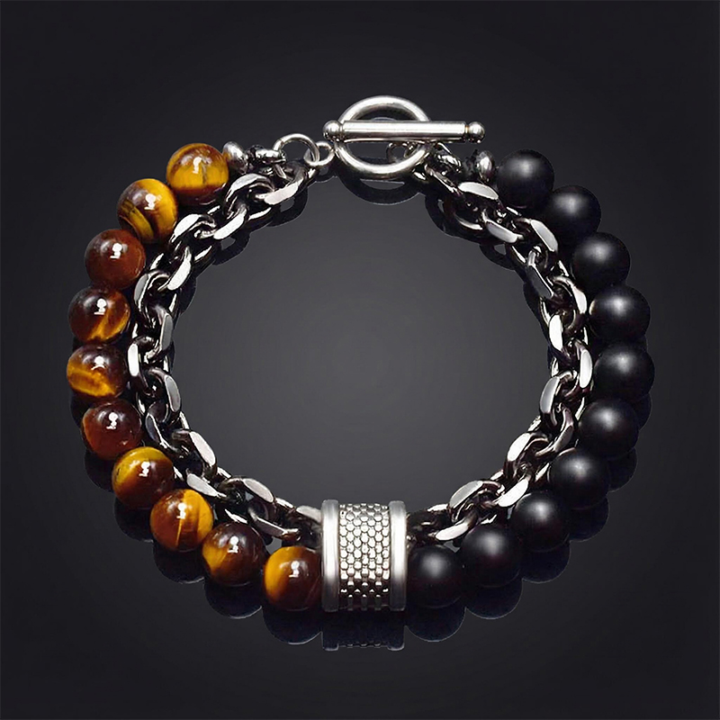 Natural Healing Stone Bead Chain Layer Bracelet With Street Luxury Shine