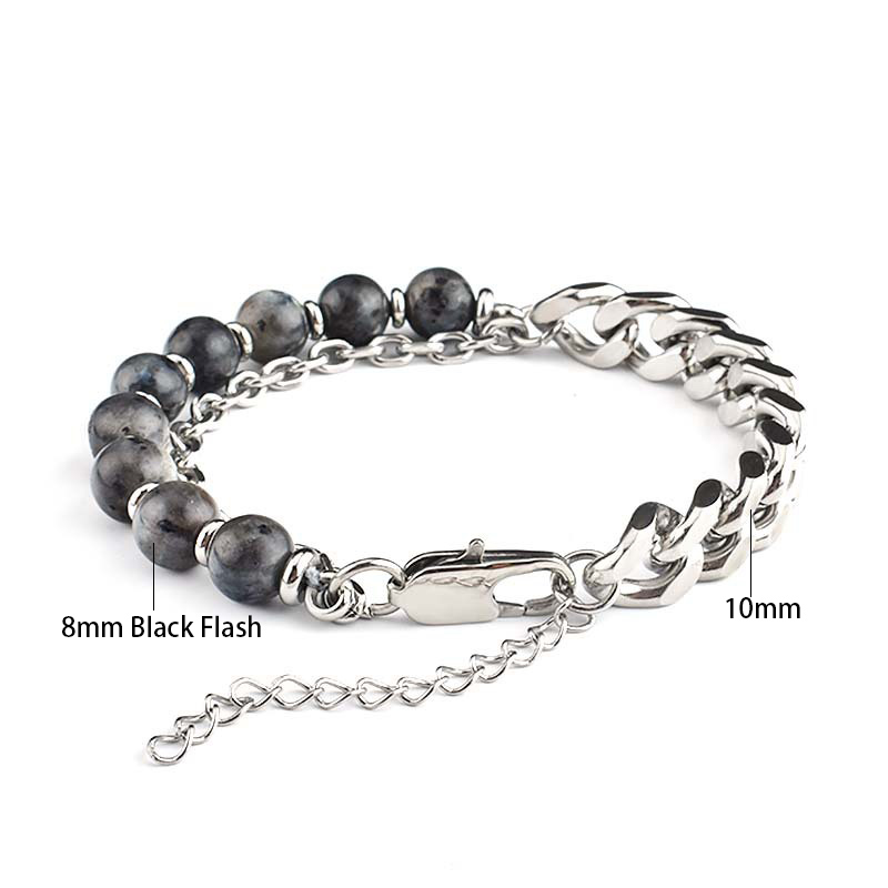 Street Luxury Black Onyx Tiger Eye Stitching Cuban Chain Anxiety Bracelet - Image 3