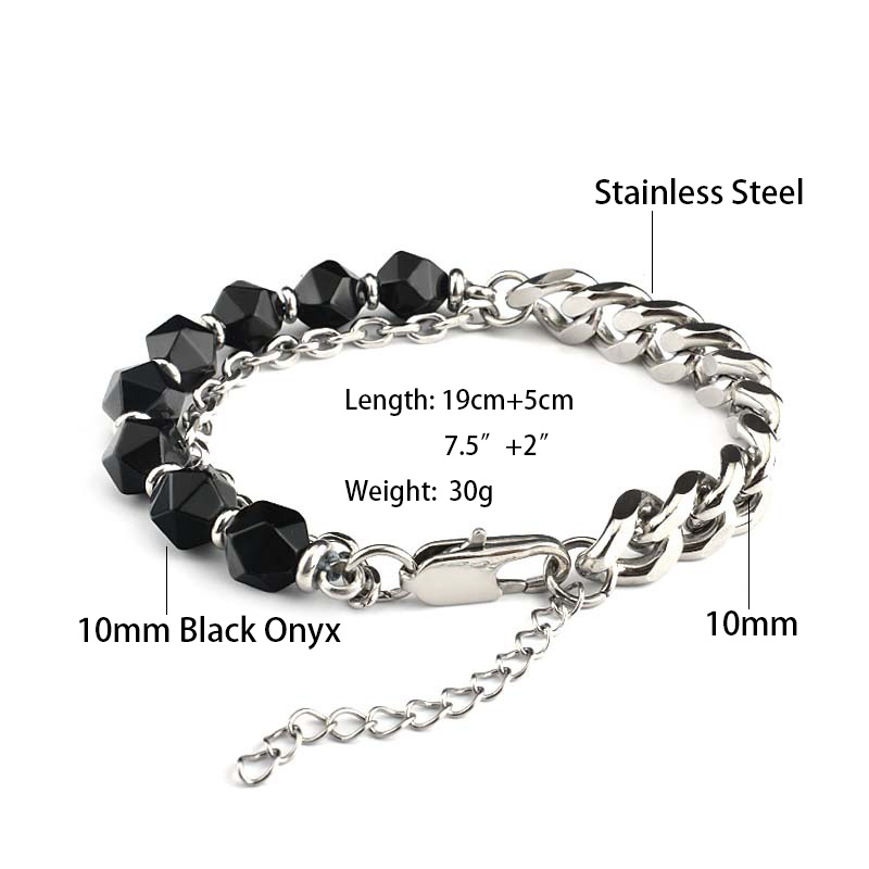 Street Luxury Black Onyx Tiger Eye Stitching Cuban Chain Anxiety Bracelet - Image 5
