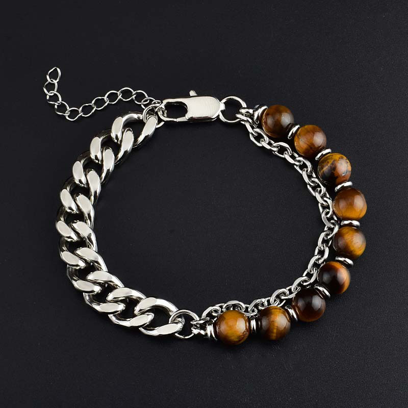 Street Luxury Black Onyx Tiger Eye Stitching Cuban Chain Anxiety Bracelet