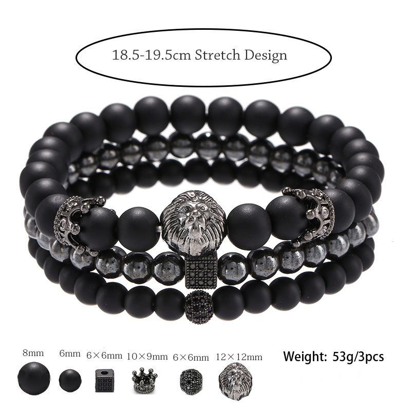 3pcs Iced Out Crown Lion Head Bracelet Set Silver With Street Luxury Shine - Image 5