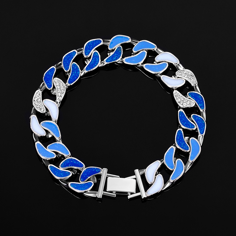 Iced Out 12mm Gradient Blue Cuban Bracelet In White Gold With Gold Shine - Image 3