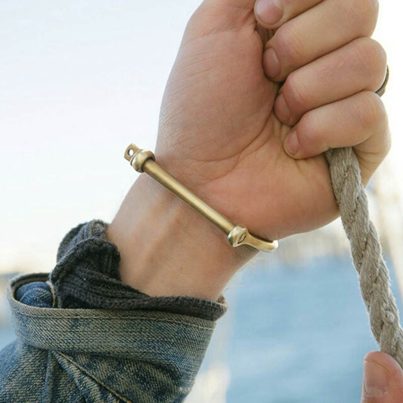Anchor Hook Horseshoe Titanium Steel Bangle Bracelet Silver