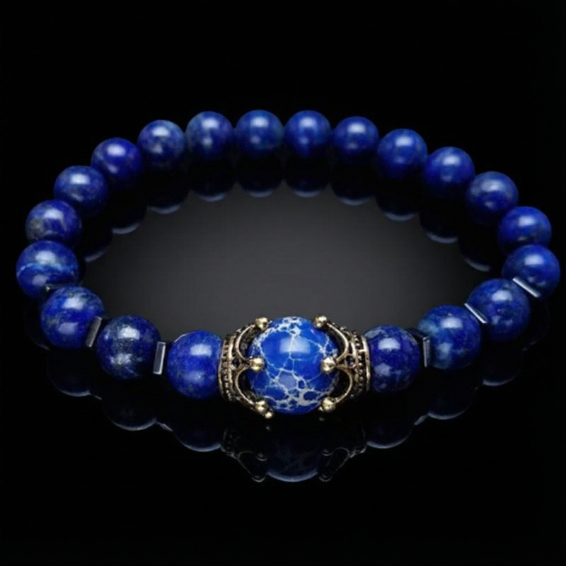 Gold Crown Natural Healing Stone Bead Bracelet With Street Luxury Shine