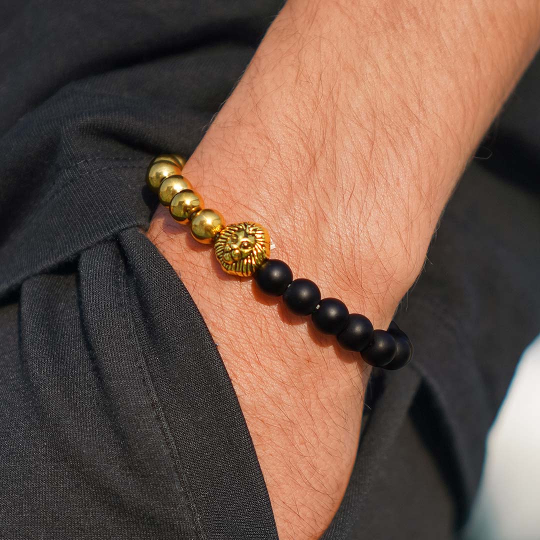 Lion Head Natural Stone Bead Bracelet Silver With Street Luxury Shine - Image 5