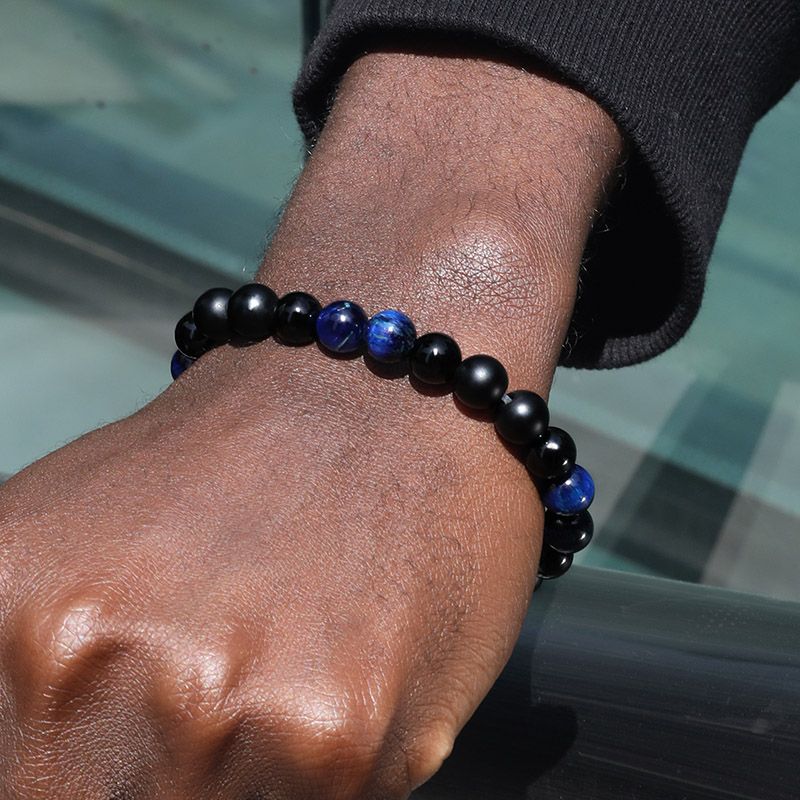 Tiger Eye Stone Black Onyx Pearl Stretch Bracelet With Street Luxury Shine - Image 4