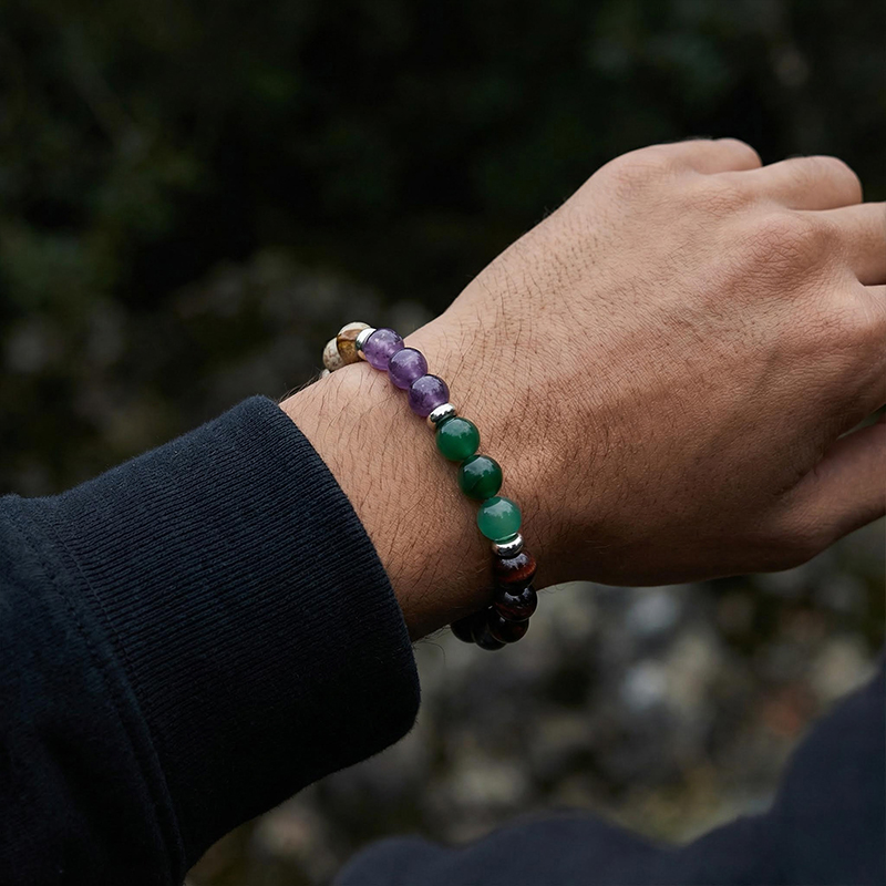 7 Chakra Healing Stones Energy Stretch Bracelet With Street Luxury Shine - Image 3