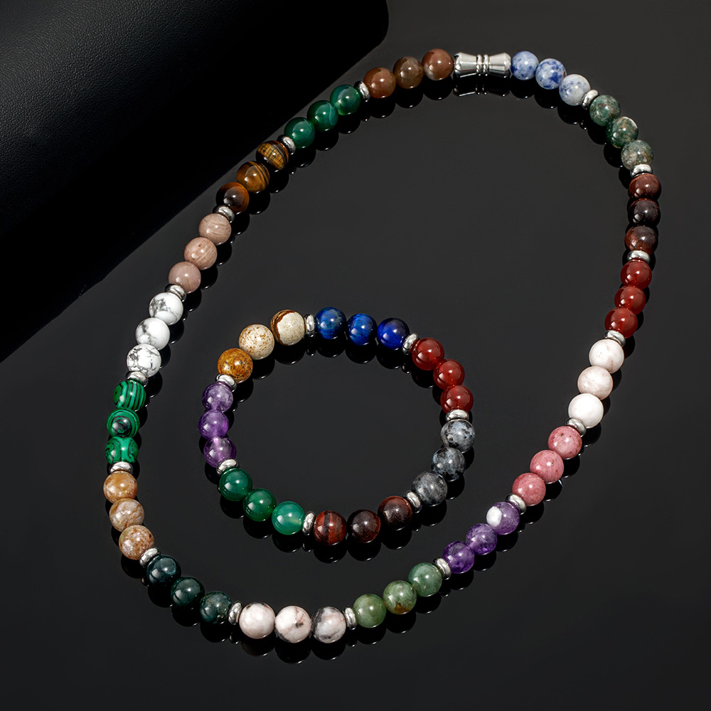 7 Chakra Healing Stones Energy Stretch Bracelet With Street Luxury Shine - Image 4