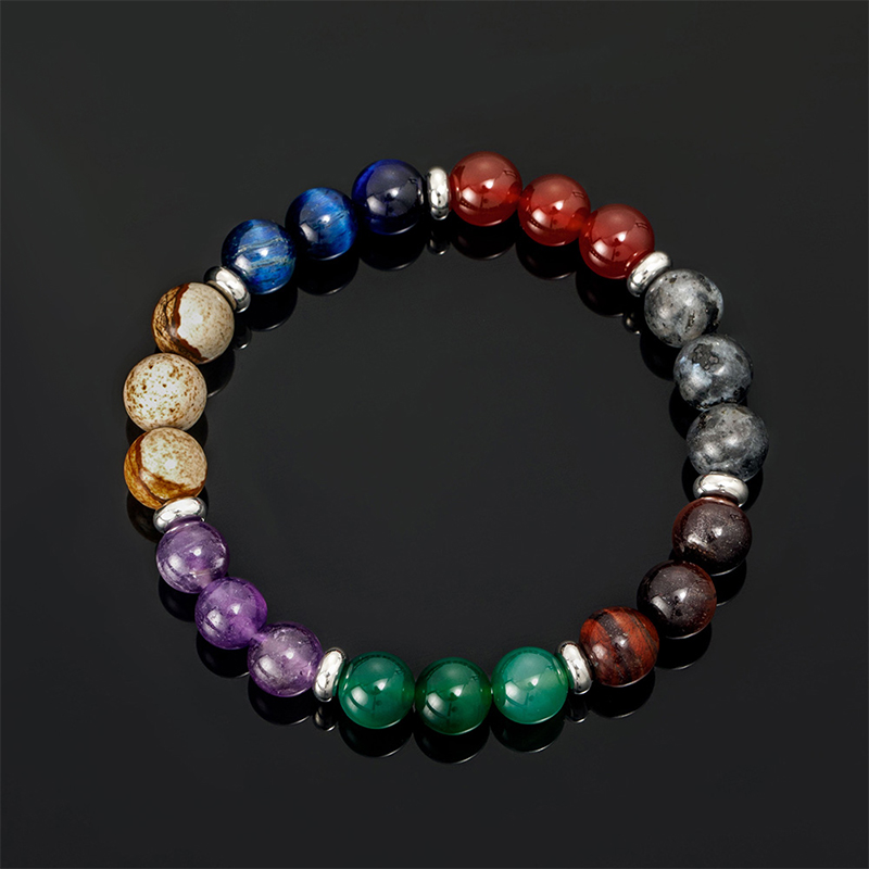 7 Chakra Healing Stones Energy Stretch Bracelet With Street Luxury Shine