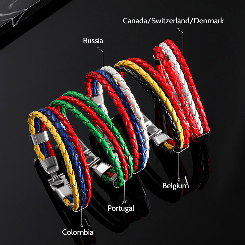 Street Luxury World Cup Soccer National Flag Color Leather Braided Bracelet - Image 4