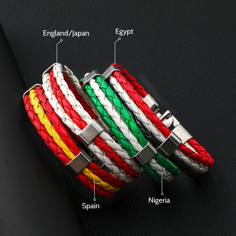 Street Luxury World Cup Soccer National Flag Color Leather Braided Bracelet - Image 5