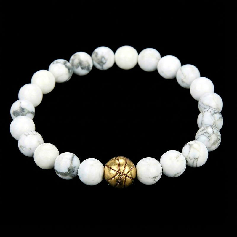 White Turquoise Basketball Beaded Bracelet Silver With Street Luxury Shine