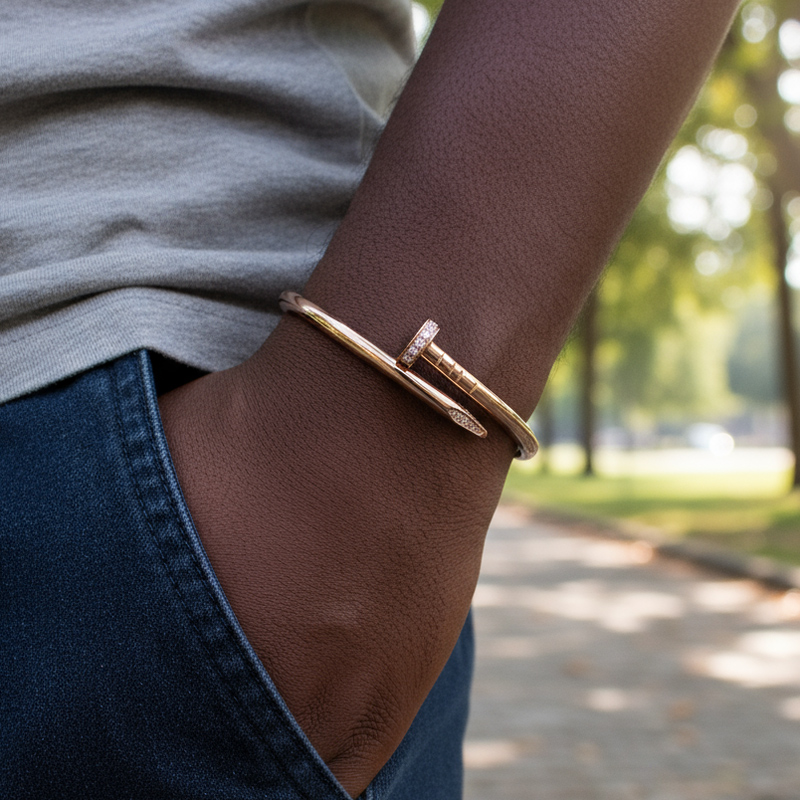 Iced Out Nail Men's Bangle Bracelet Gold With Street Luxury Shine - Image 6