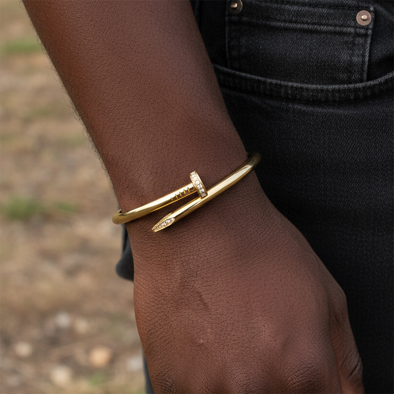 Iced Out Nail Men's Bangle Bracelet Gold With Street Luxury Shine - Image 7