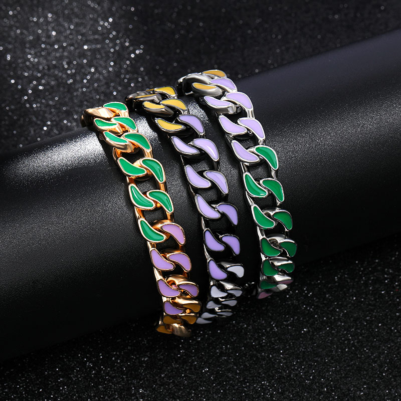 10mm Multi-color Enamel Cuban Liink Bracelet Gold With Street Luxury Shine - Image 4