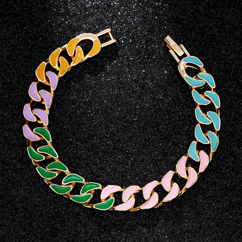 10mm Multi-color Enamel Cuban Liink Bracelet Gold With Street Luxury Shine