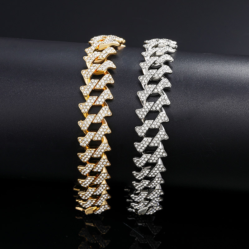 14mm Iced Out Cuban Spiked Bracelet Gold With Street Luxury Shine