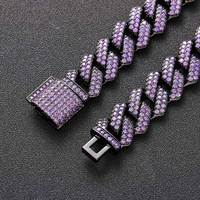 Iced Out 15mm Purple Cuban Link Bracelet In Black Gold With Gold Shine - Image 3