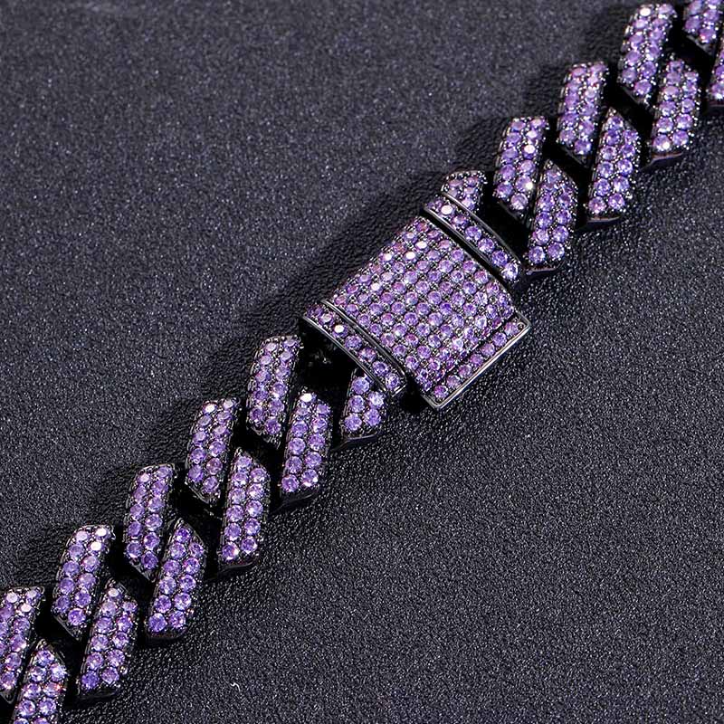 Iced Out 15mm Purple Cuban Link Bracelet In Black Gold With Gold Shine - Image 5
