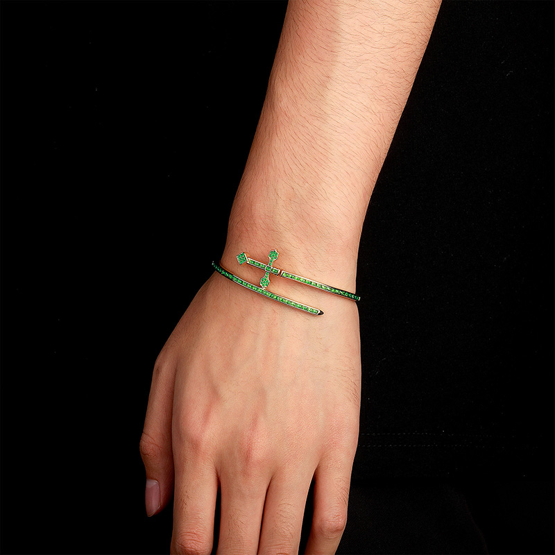 Iced Out Emerald Sword Bangle Bracelet Gold With Street Luxury Shine - Image 3
