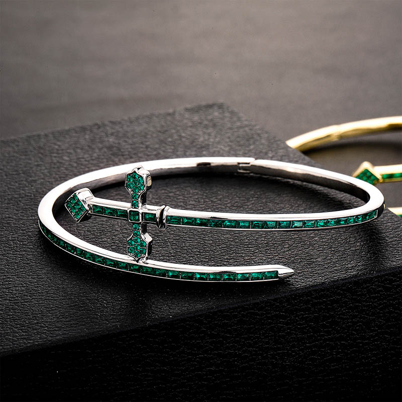 Iced Out Emerald Sword Bangle Bracelet Gold With Street Luxury Shine - Image 5